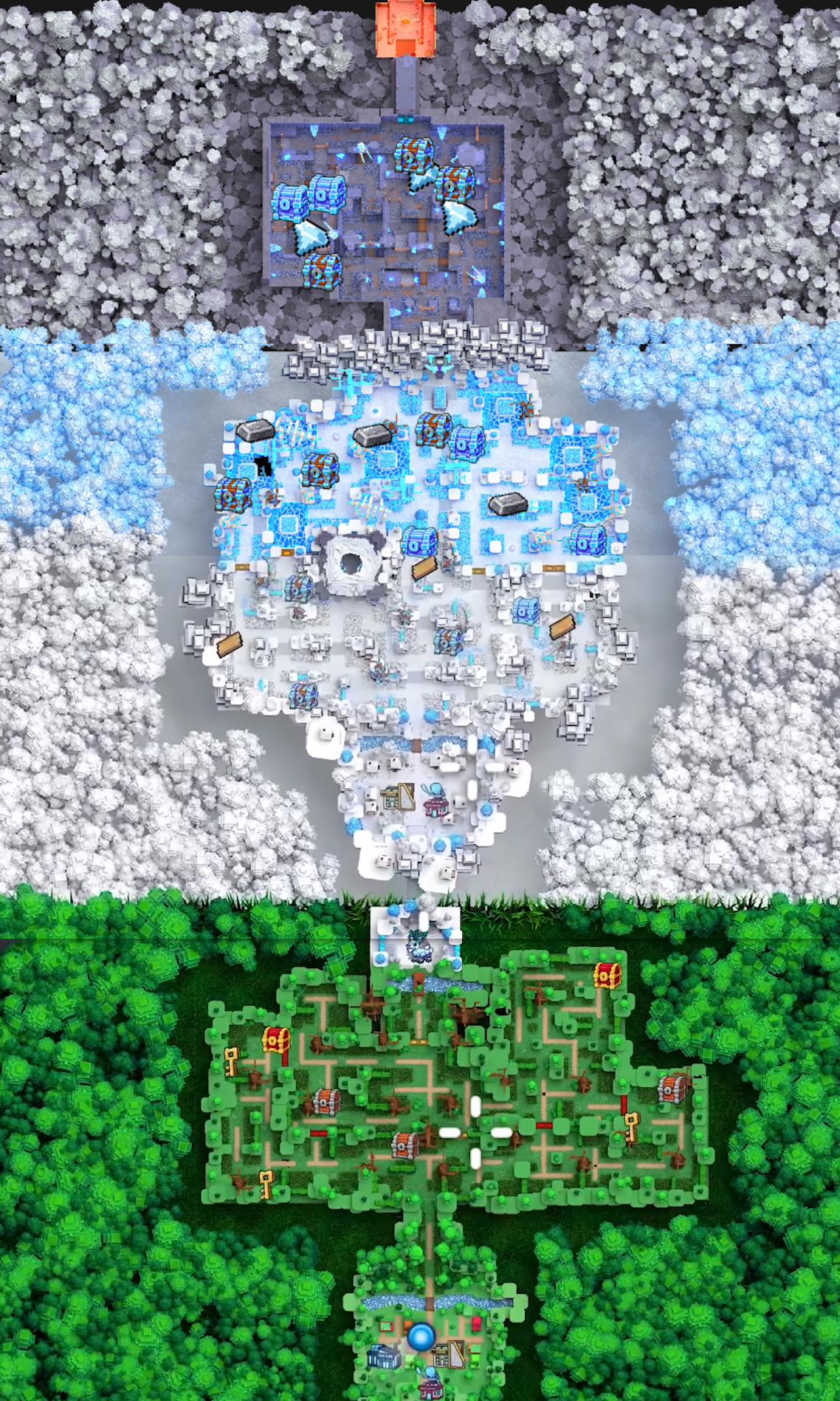 Full-map view: Area 1 and Area 2, the Winter Arena with three wild zones